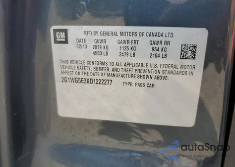 2013 Chevrolet Impala Lt z USA, uszkodzony, nr VIN 2G1WG5E3XD1222277